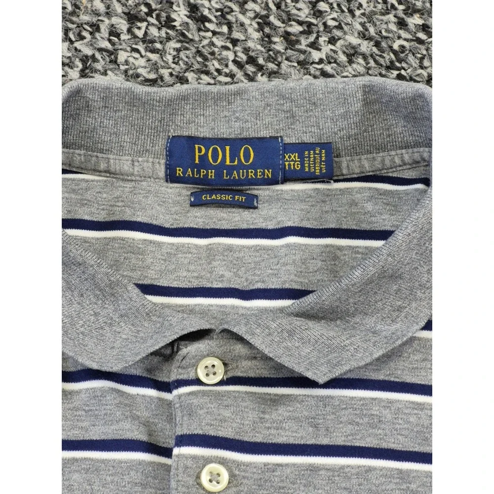 Polo‎ Ralph Lauren Short Sleeve Shirt Mens XXL 2XL Soft Cotton Gray Stripe Flesh